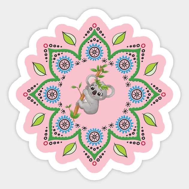 Koala bear on a tree in mandala geometric print Sticker by 100meaninglove100